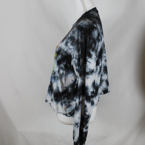 POLAROID T-Shirt Woman Size XXL Black Tie Dye Cropped Long Sleeve Rainbow Logo - Picture 5 of 11